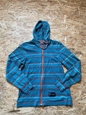 Striped Teal & Orange Y2K Burnside  Zip Hooded Shirt